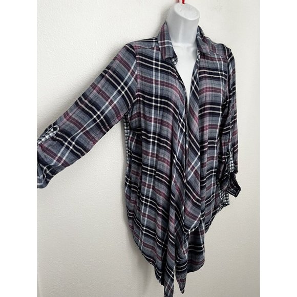 Peace And Pearls Women’s Shirt Open Front Waterfall Plaid Boho Viscose Large - Picture 2 of 6